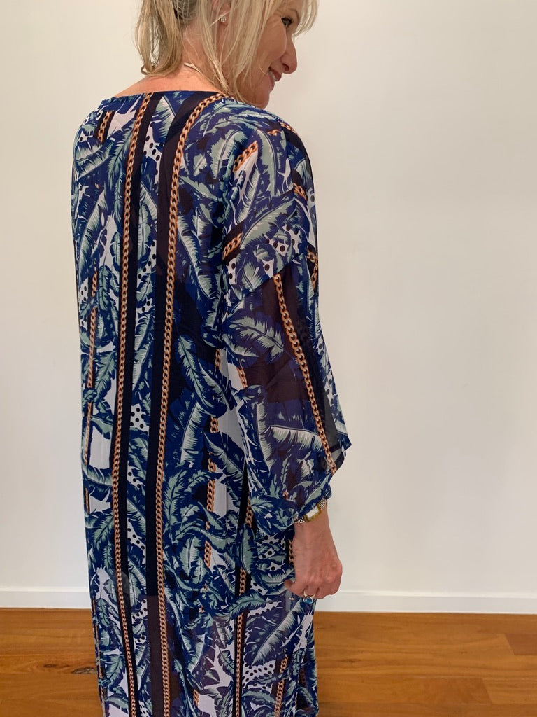 Navy Blue Cover up/Kimono with Chain Pattern Will Fit Size 10-18 - Scandi & Me