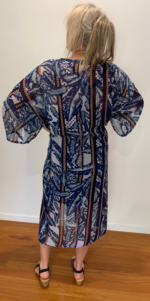 Navy Blue Cover up/Kimono with Chain Pattern Will Fit Size 10-18 - Scandi & Me