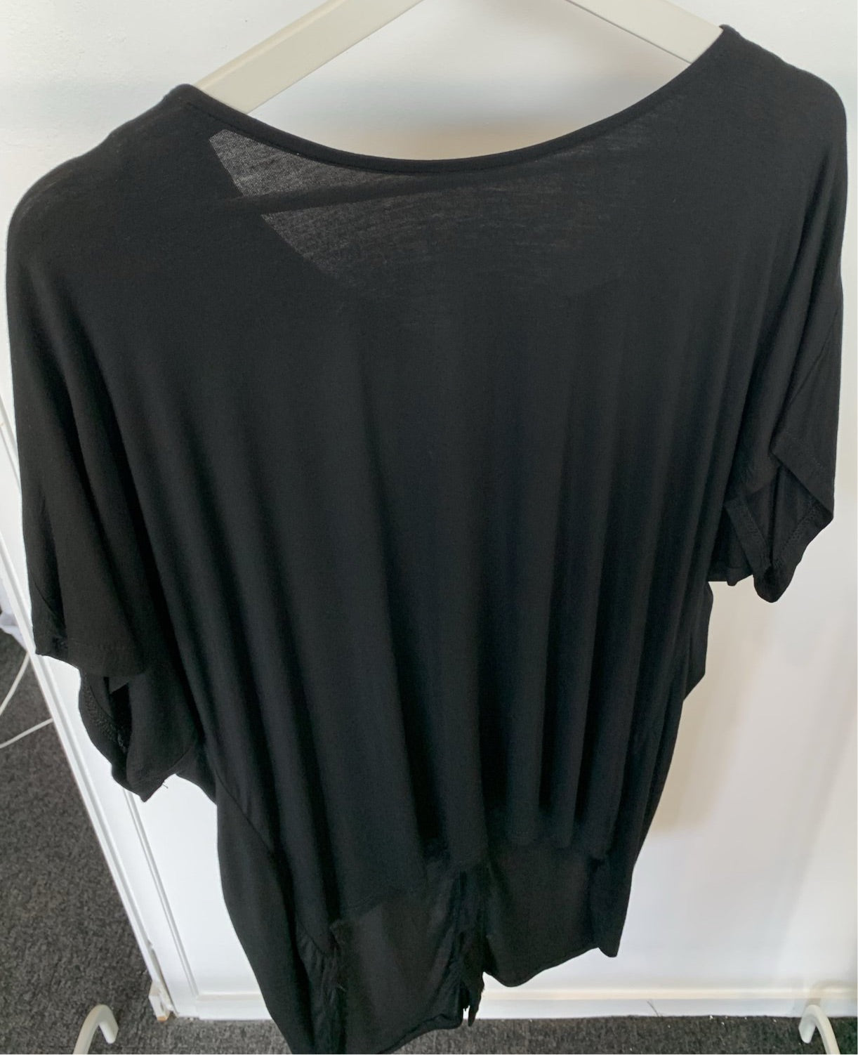 Silver Wishes Asymmetric Hemline Black Top with Double Zip at the back