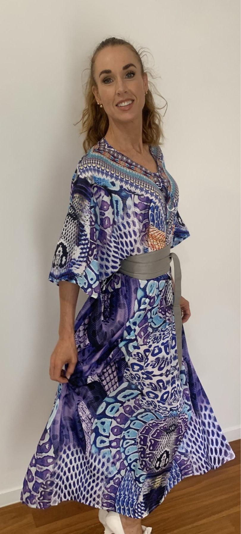 Snake Print Kaftan Dress in Size 10-20 Purple/Blue - Scandi & Me