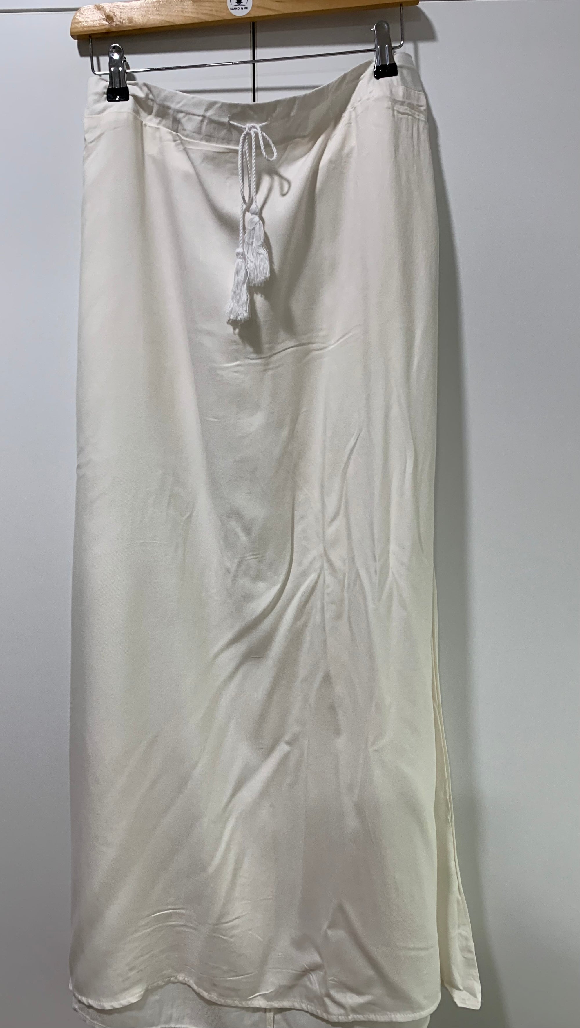 Maxi Skirt in Super White on White with Drawstring Waist Flattering Fall
