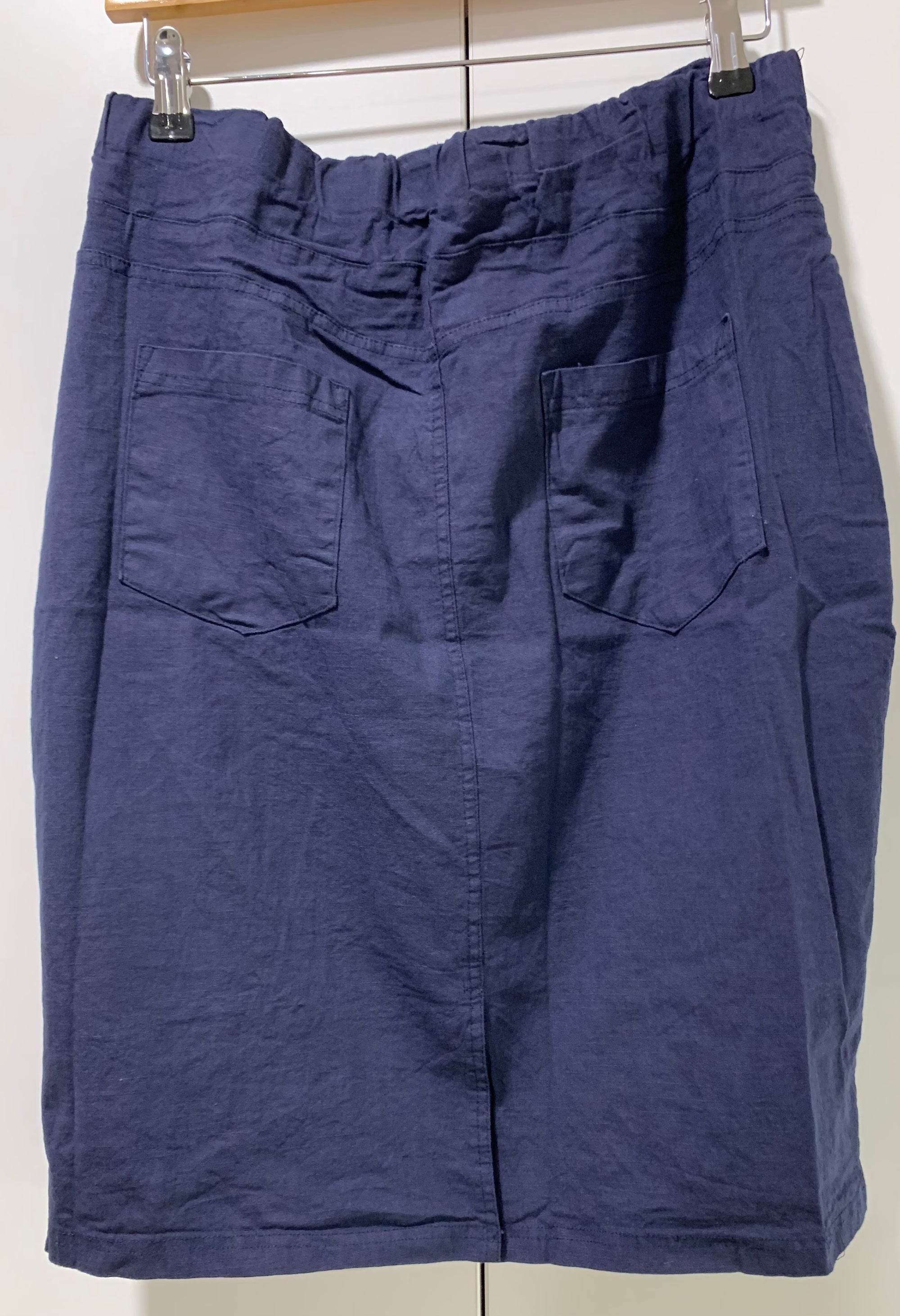Short Skirt in Navy Blue Four Way Stretch Linen Blend Super Elastic & Comfortable - Willow Tree