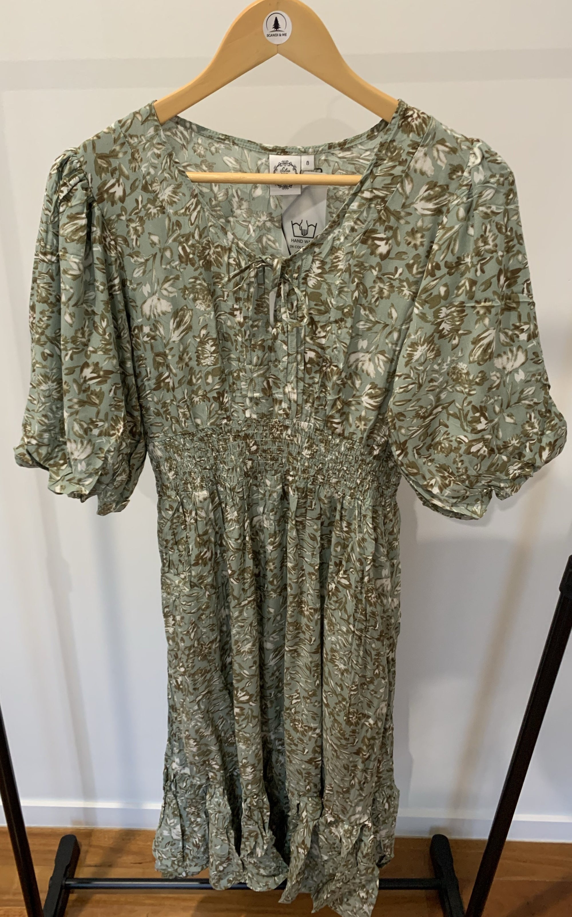 Silver Wishes Maxi Dress w Balloon Sleeve in Green Shades Size 8