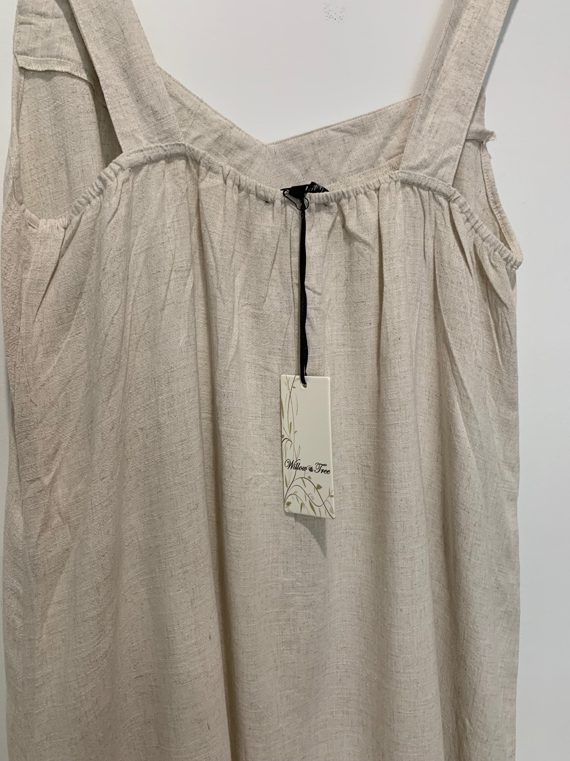 Long Singlet Style Maxi Dress in Beige Linen Blend