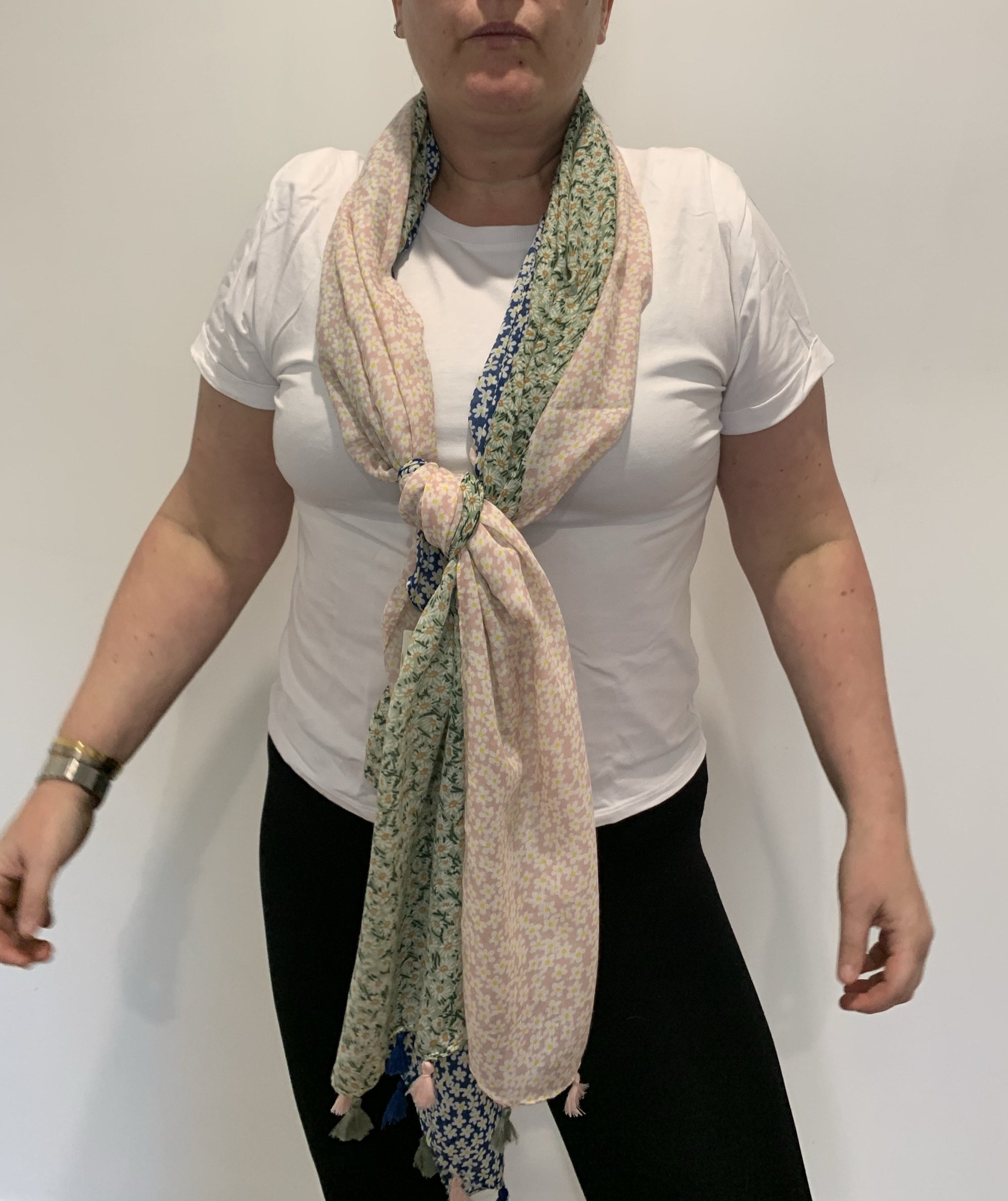 Oversized Summer Scarf With Tassels in Pink Green and Blue - Willow Tree