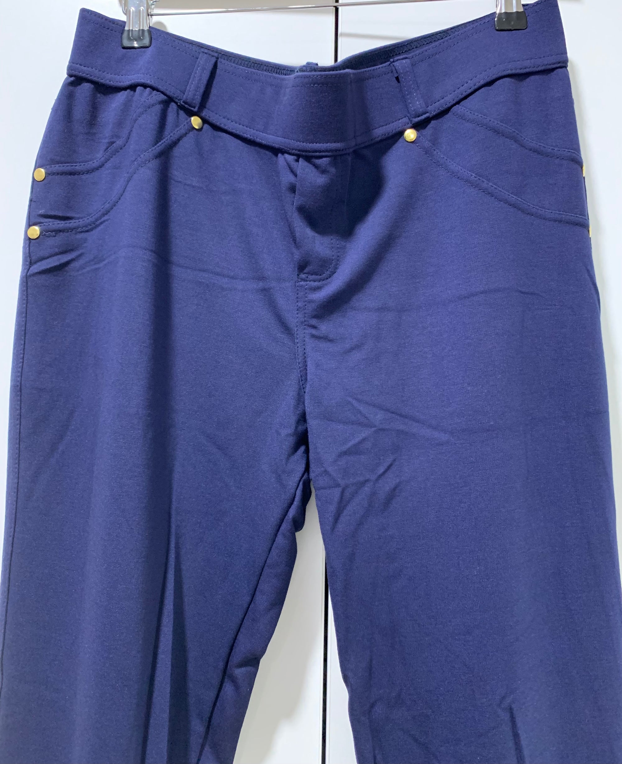 Pants with Four Way Stretch Super Elastic in Navy Blue with Gold Detail