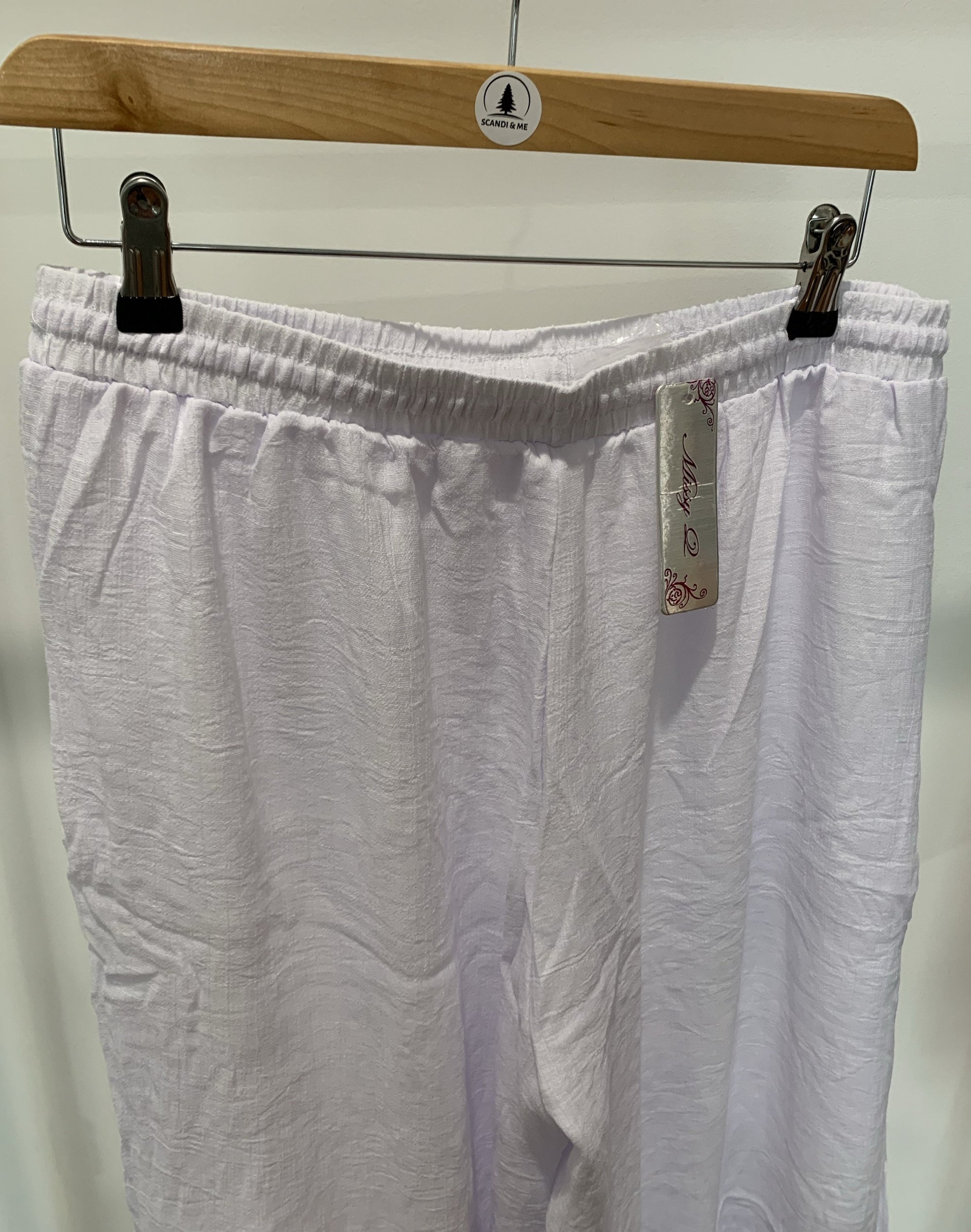 White Layered Pants with Wood Buttons Wide & Comfy in Cotton Blend Material