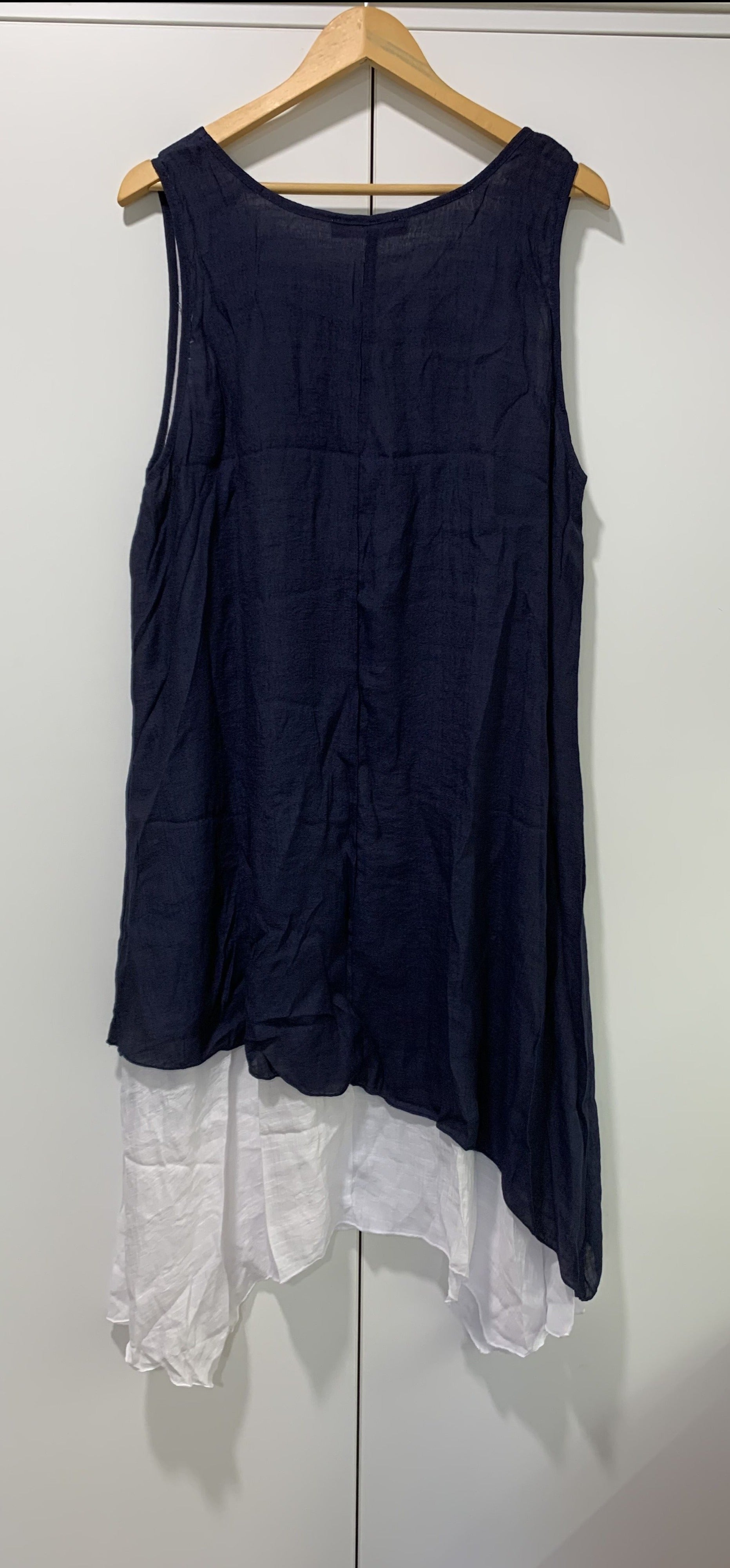 Contrast Layered Singlet Dress in Navy Blue Flowing and Chic - Mix & Match