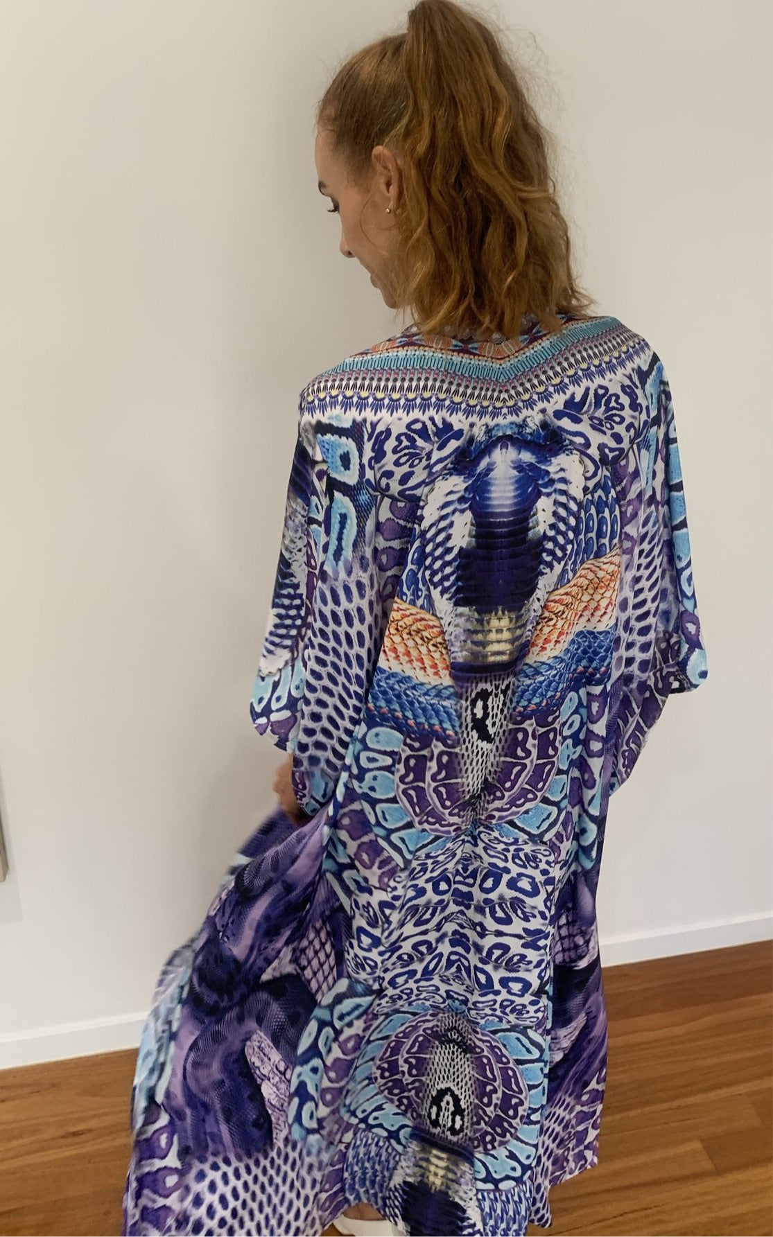 Snake Print Kaftan Dress in Size 10-20 Purple/Blue - Scandi & Me