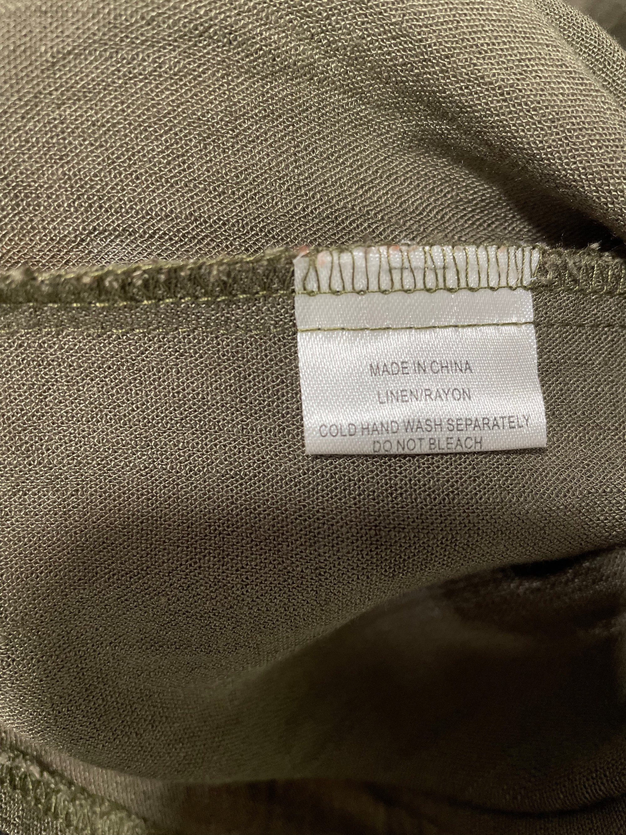 Plain Army Green Tunic with pockets in Linen & Rayon Knee Long