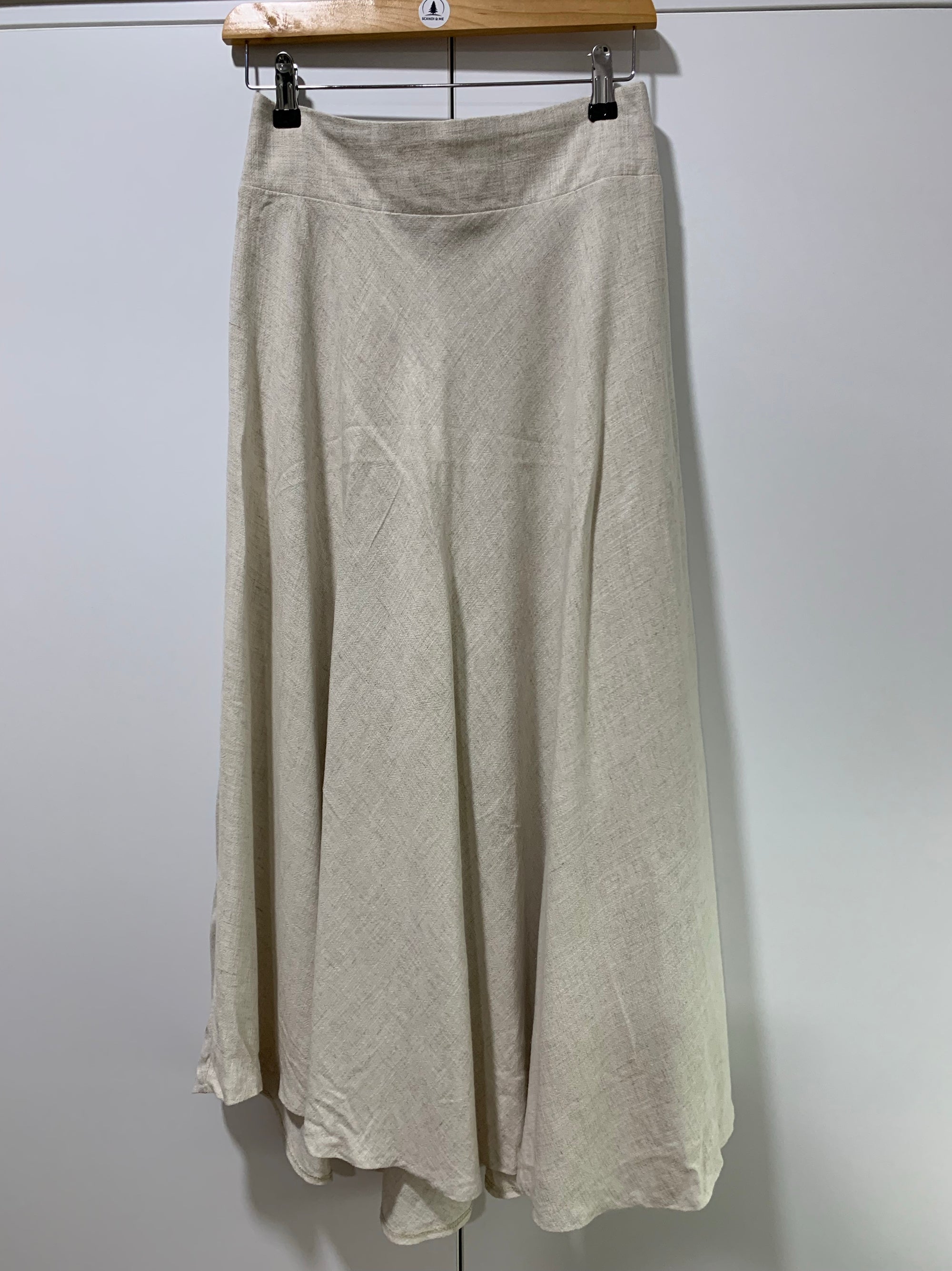 Midi Skirt in Off White Linen Blend with Elastic Waist - Willow Tree