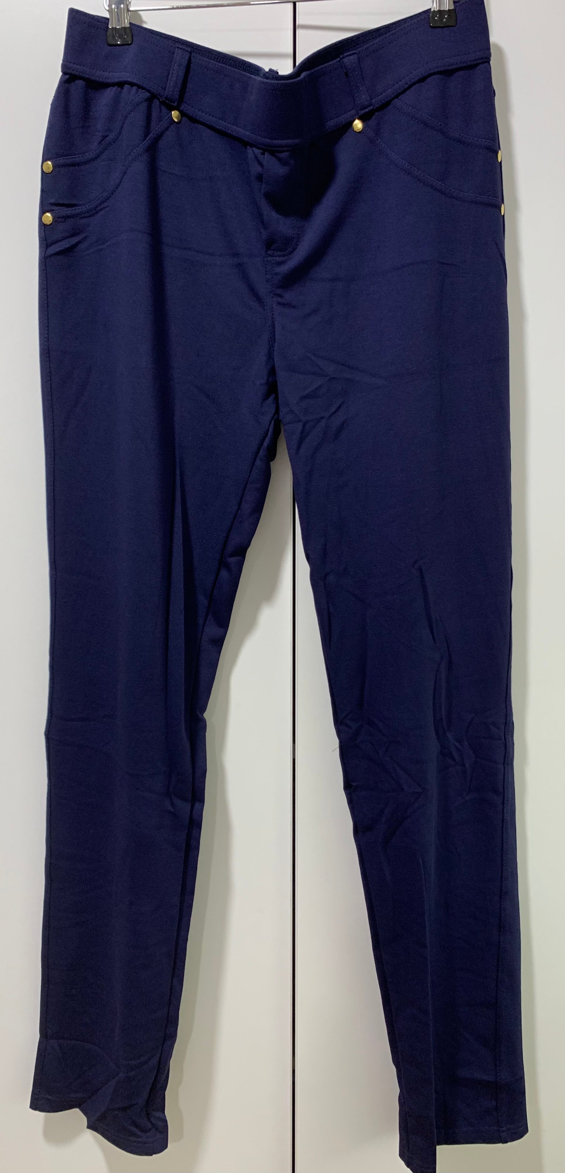Pants with Four Way Stretch Super Elastic in Navy Blue with Gold Detail