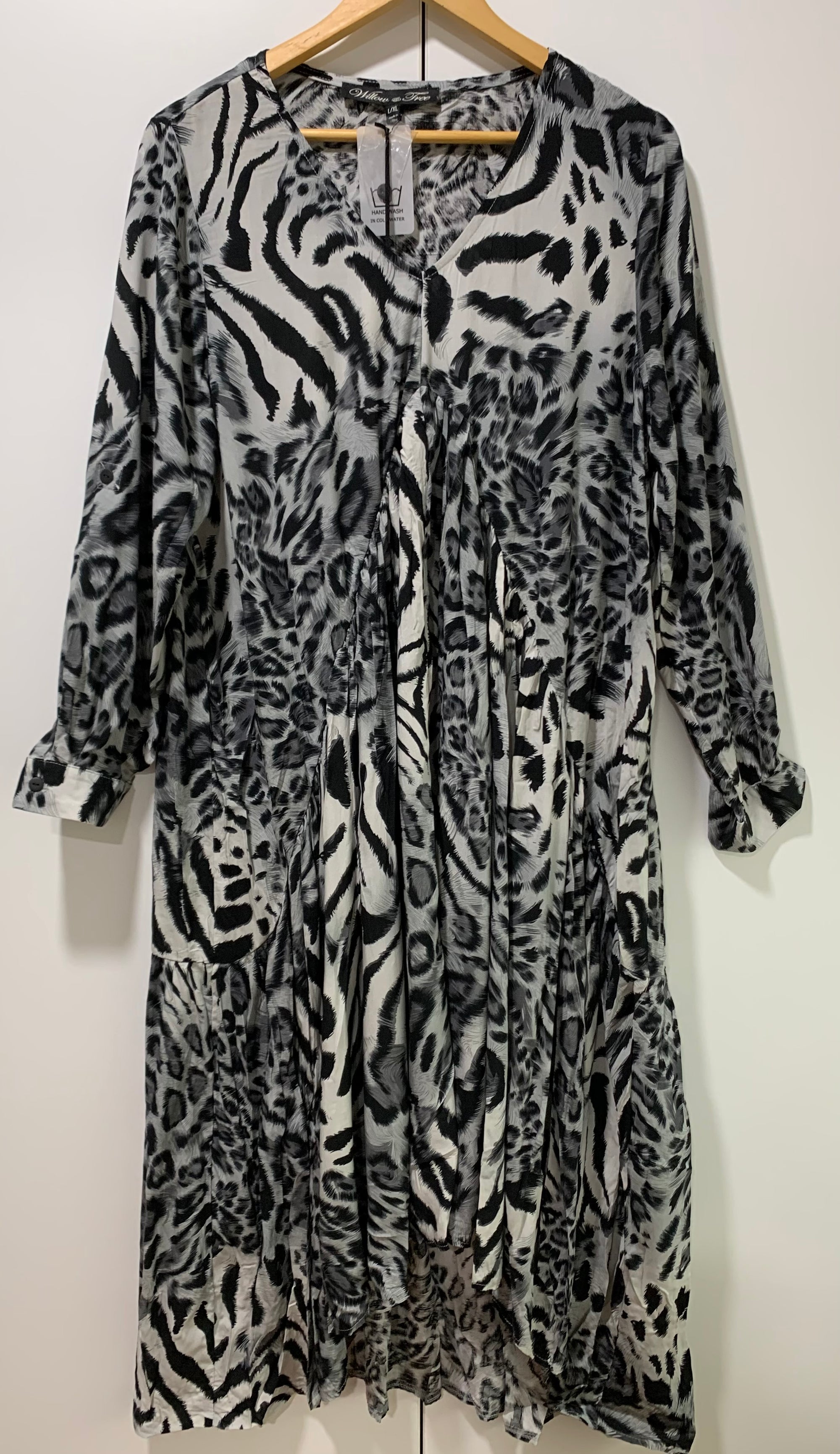 Animal Print Dress in Black & White Zebra Print Available in Sizes S/M & L/XL