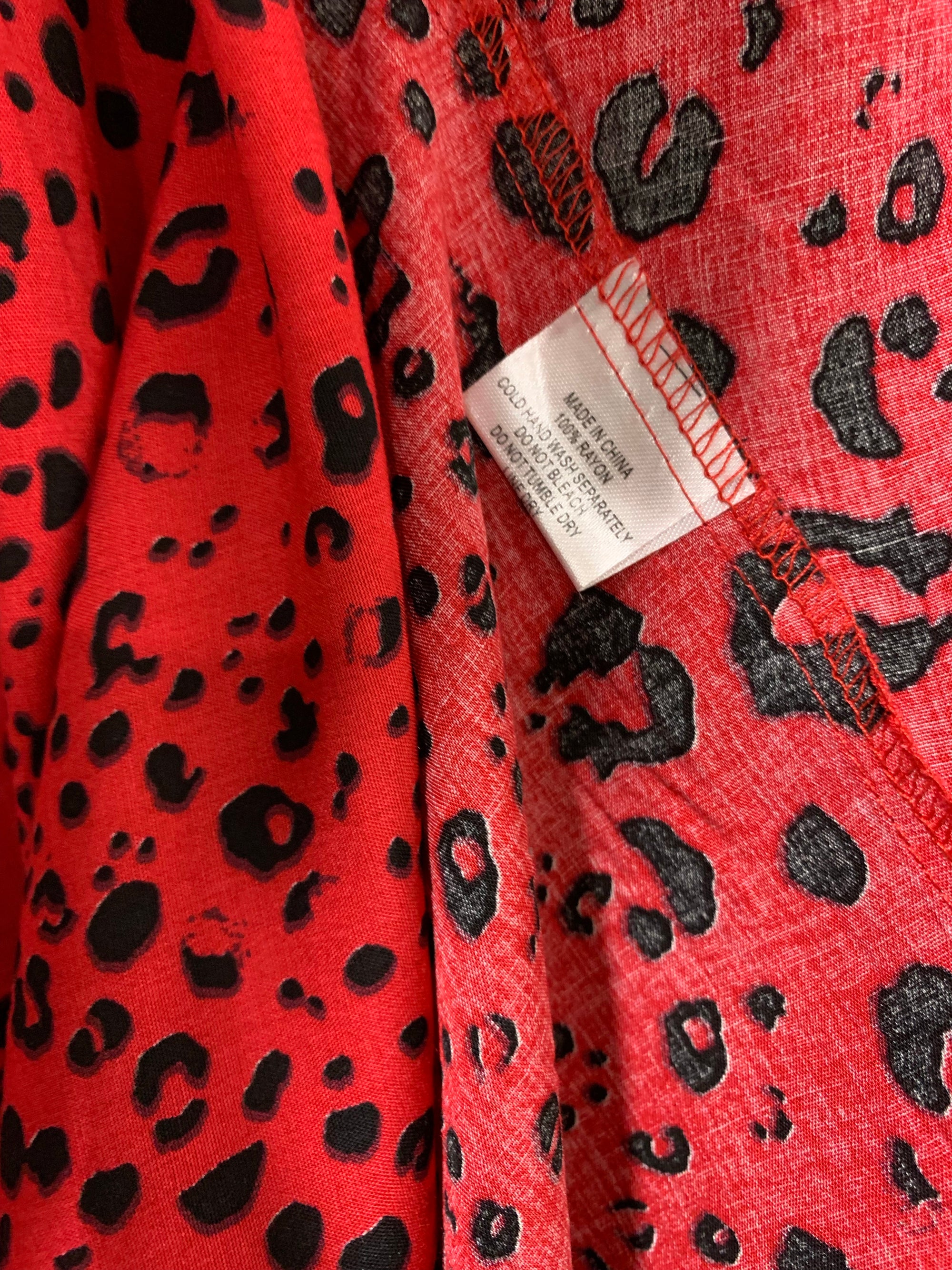 Fit & Flare Dress in Red & Black Leopard Print RollUp Sleeves - Willow Tree